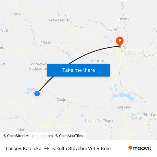 Lančov, Kaplička to Fakulta Stavební Vut V Brně map