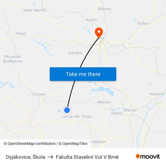 Dyjákovice, Škola to Fakulta Stavební Vut V Brně map