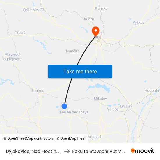 Dyjákovice, Nad Hostincem to Fakulta Stavební Vut V Brně map