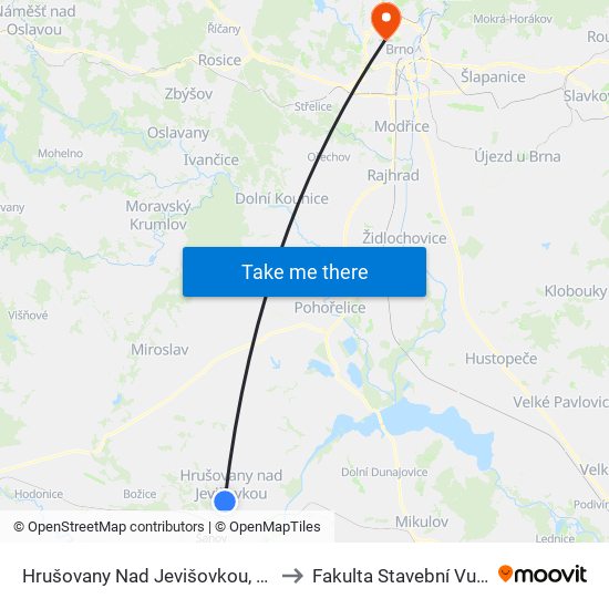 Hrušovany Nad Jevišovkou, Znojemská to Fakulta Stavební Vut V Brně map