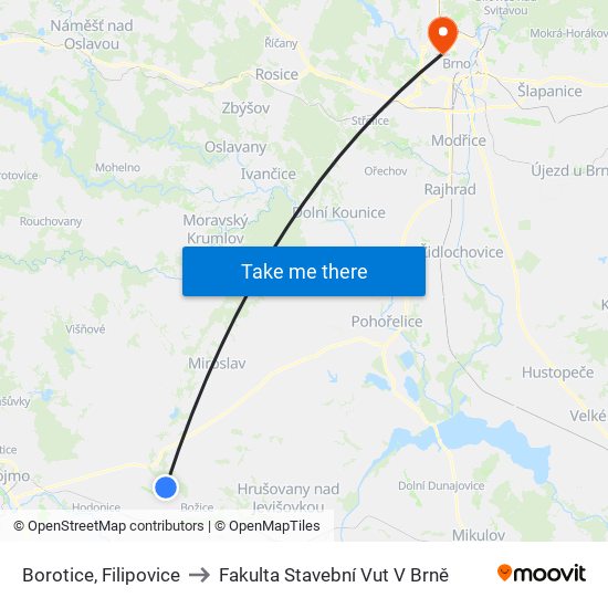 Borotice, Filipovice to Fakulta Stavební Vut V Brně map