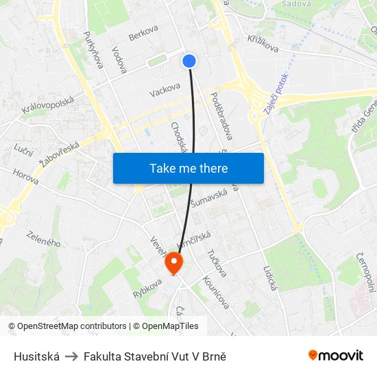 Husitská to Fakulta Stavební Vut V Brně map