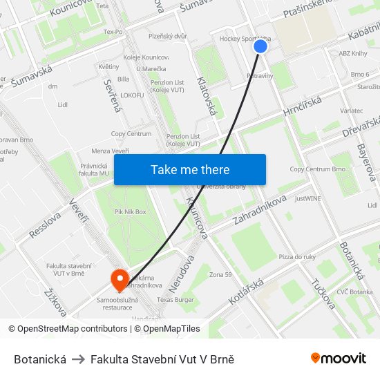 Botanická to Fakulta Stavební Vut V Brně map