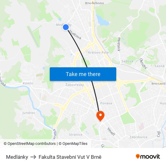 Medlánky to Fakulta Stavební Vut V Brně map