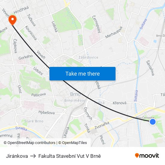 Jiránkova to Fakulta Stavební Vut V Brně map