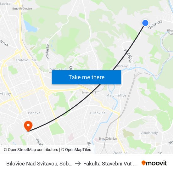 Bílovice Nad Svitavou, Soběšická to Fakulta Stavební Vut V Brně map