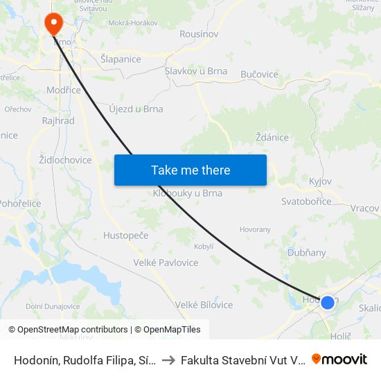 Hodonín, Rudolfa Filipa, Sídliště to Fakulta Stavební Vut V Brně map