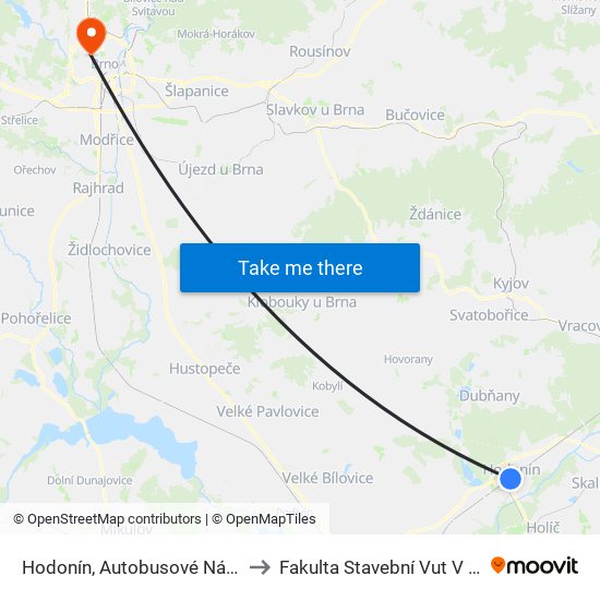 Hodonín, Autobusové Nádraží to Fakulta Stavební Vut V Brně map