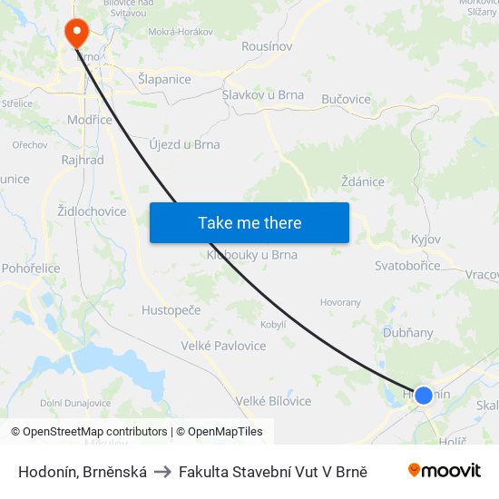 Hodonín, Brněnská to Fakulta Stavební Vut V Brně map