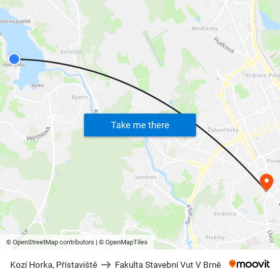 Kozí Horka, Přístaviště to Fakulta Stavební Vut V Brně map