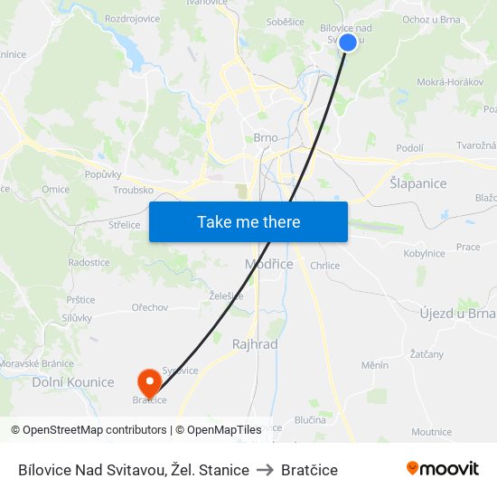 Bílovice Nad Svitavou, Žel. Stanice to Bratčice map