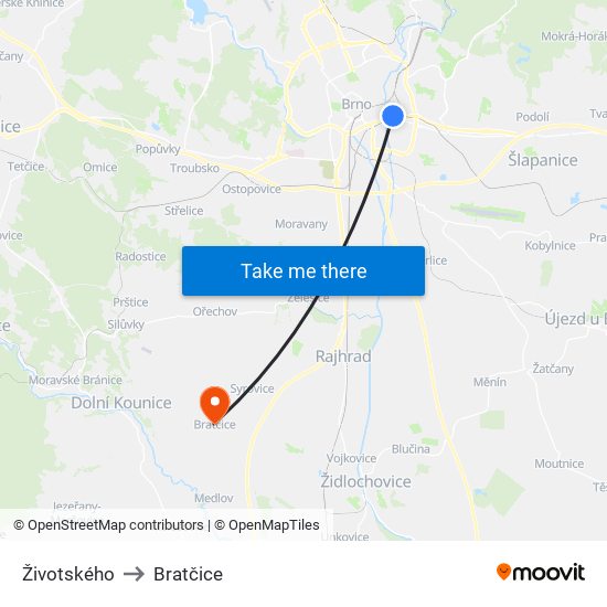 Životského to Bratčice map