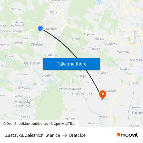 Zastávka, Železniční Stanice to Bratčice map