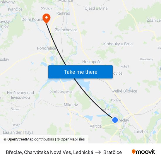 Břeclav, Charvátská Nová Ves, Lednická to Bratčice map