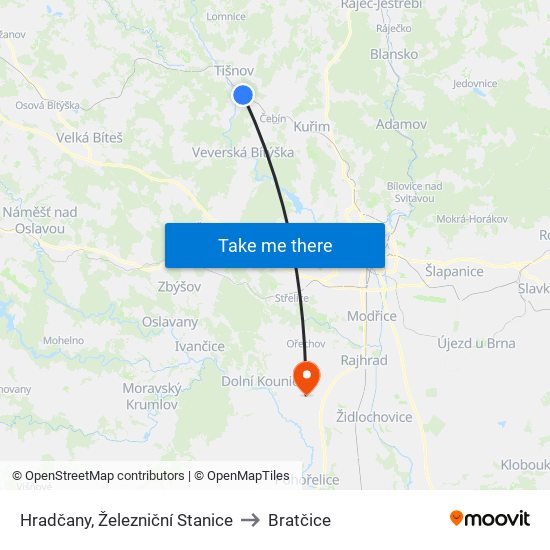 Hradčany, Železniční Stanice to Bratčice map