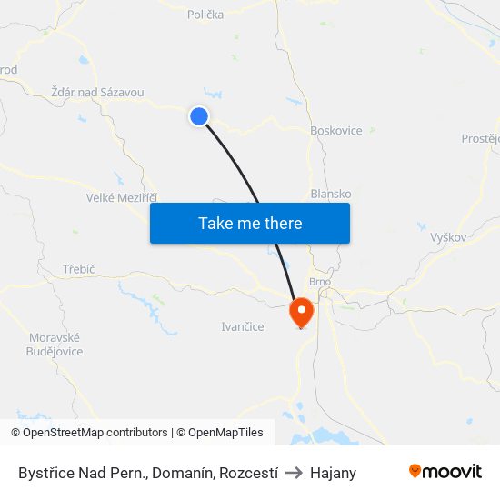 Bystřice Nad Pern., Domanín, Rozcestí to Hajany map