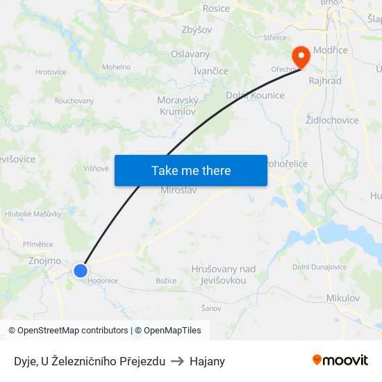 Dyje, U Železničního Přejezdu to Hajany map