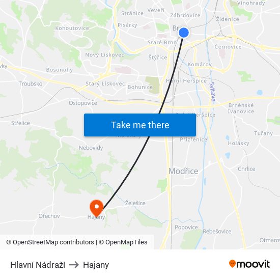 Hlavní Nádraží to Hajany map