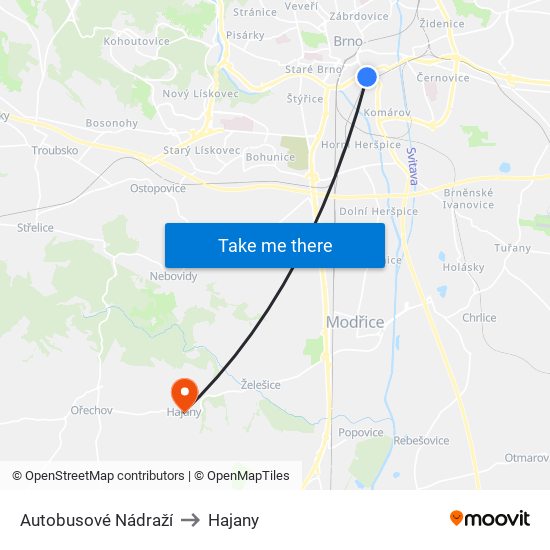 Autobusové Nádraží to Hajany map