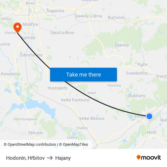 Hodonín, Hřbitov to Hajany map