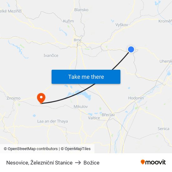 Nesovice, Železniční Stanice to Božice map