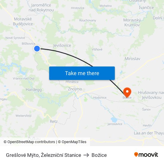 Grešlové Mýto, Železniční Stanice to Božice map