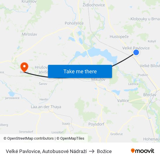 Velké Pavlovice, Autobusové Nádraží to Božice map