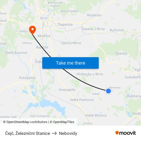 Čejč, Železniční Stanice to Nebovidy map