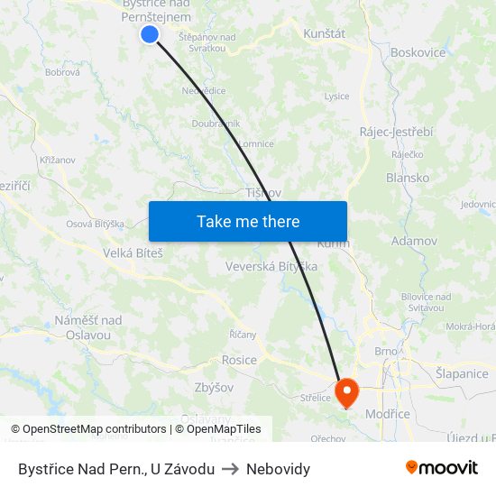 Bystřice Nad Pern., U Závodu to Nebovidy map