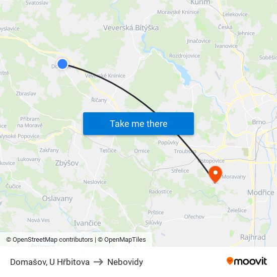 Domašov, U Hřbitova to Nebovidy map