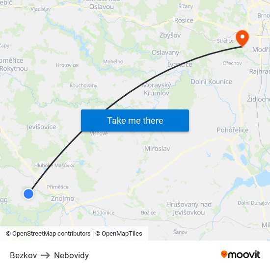 Bezkov to Nebovidy map