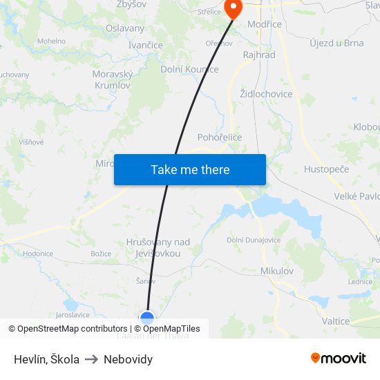 Hevlín, Škola to Nebovidy map