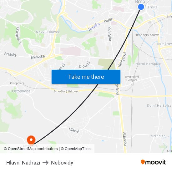 Hlavní Nádraží to Nebovidy map