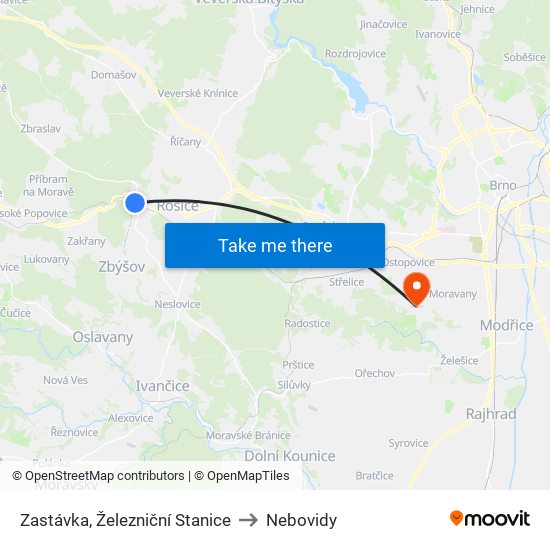 Zastávka, Železniční Stanice to Nebovidy map