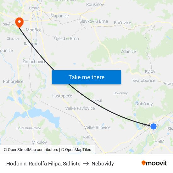 Hodonín, Rudolfa Filipa, Sídliště to Nebovidy map