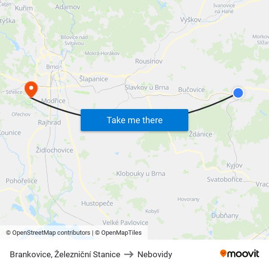 Brankovice, Železniční Stanice to Nebovidy map