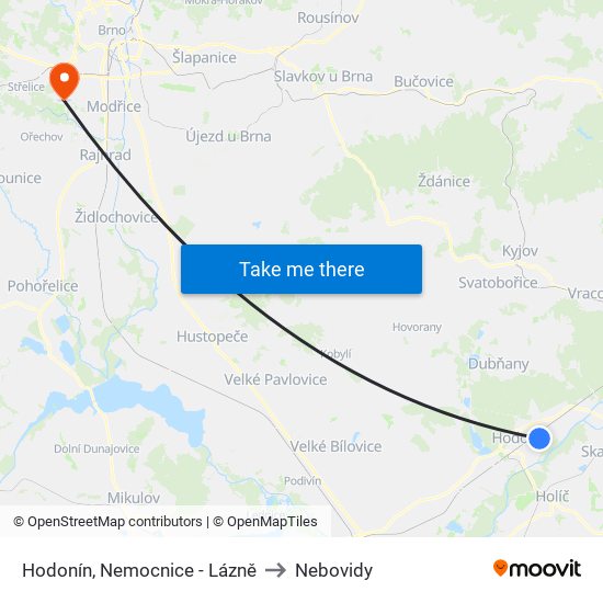 Hodonín, Nemocnice - Lázně to Nebovidy map