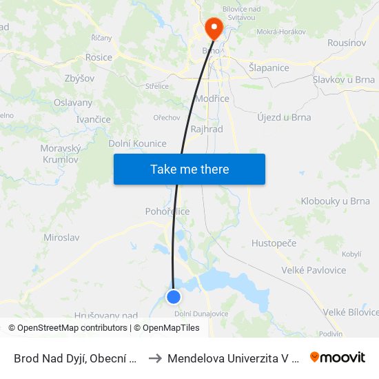 Brod Nad Dyjí, Obecní Úřad to Mendelova Univerzita V Brně map