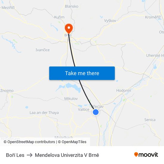 Boří Les to Mendelova Univerzita V Brně map