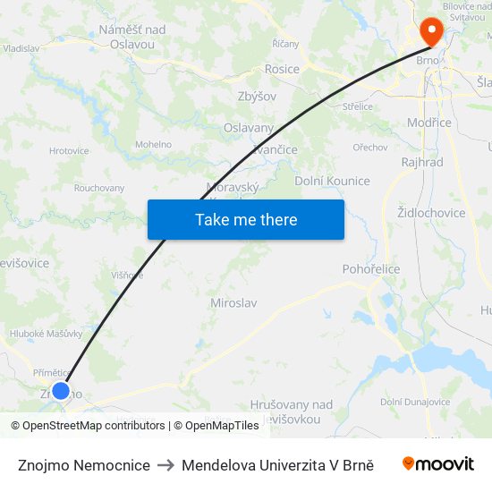 Znojmo Nemocnice to Mendelova Univerzita V Brně map