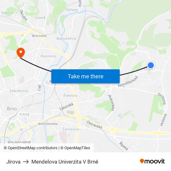 Jírova to Mendelova Univerzita V Brně map