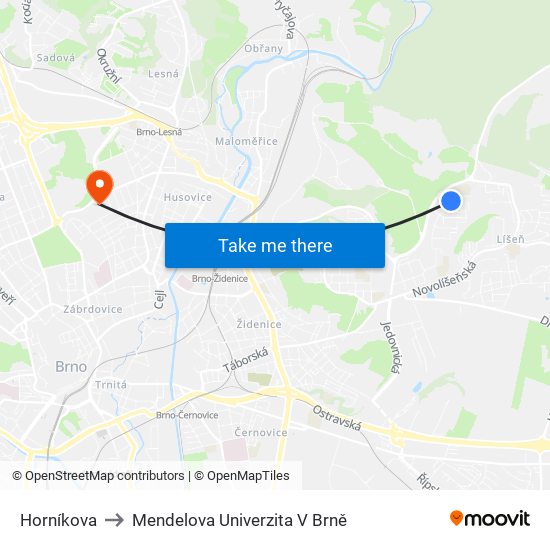 Horníkova to Mendelova Univerzita V Brně map