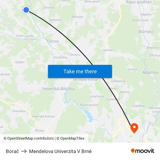 Borač to Mendelova Univerzita V Brně map