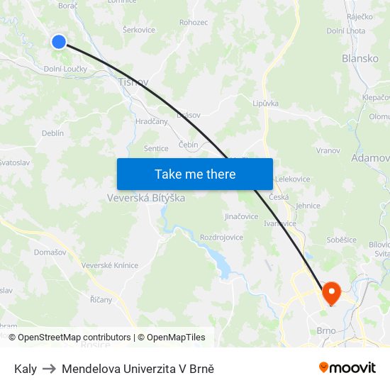 Kaly to Mendelova Univerzita V Brně map