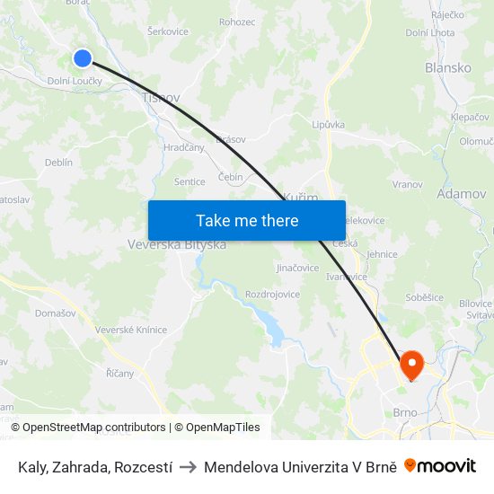 Kaly, Zahrada, Rozcestí to Mendelova Univerzita V Brně map