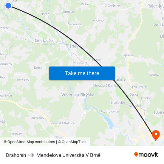 Drahonín to Mendelova Univerzita V Brně map