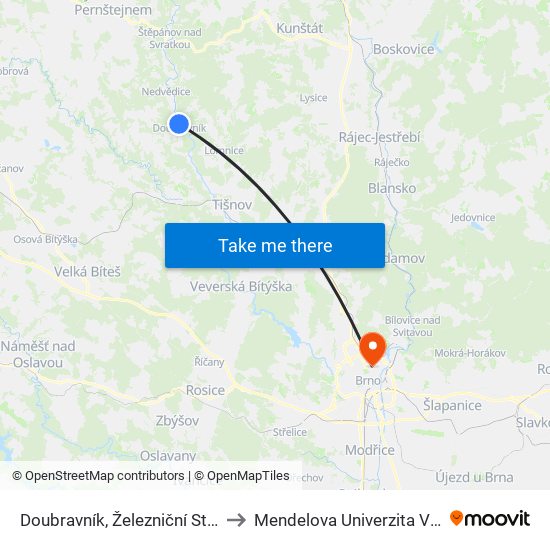 Doubravník, Železniční Stanice to Mendelova Univerzita V Brně map