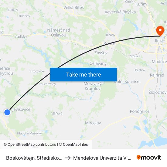 Boskovštejn, Středisko Zd to Mendelova Univerzita V Brně map