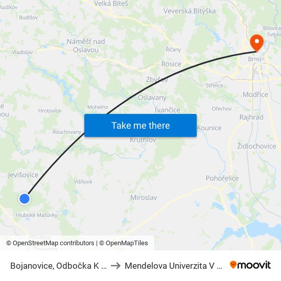 Bojanovice, Odbočka K Pile to Mendelova Univerzita V Brně map