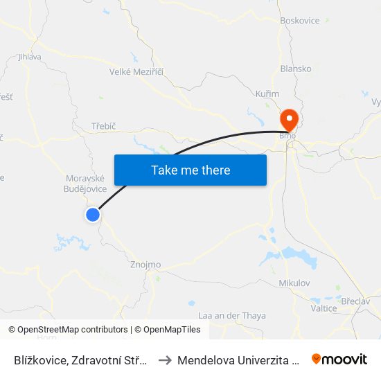 Blížkovice, Zdravotní Středisko to Mendelova Univerzita V Brně map